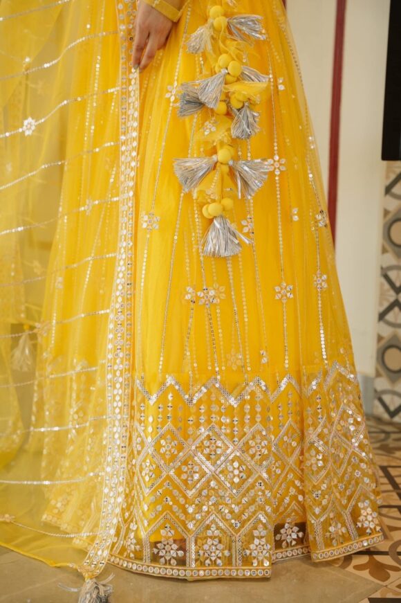 Aisha yellow net lehenga choli set - Image 6
