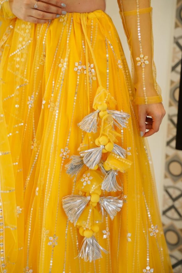Aisha yellow net lehenga choli set - Image 7