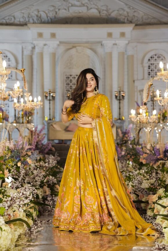 Twila mustard sunshine viscos organza lehenga - Image 2