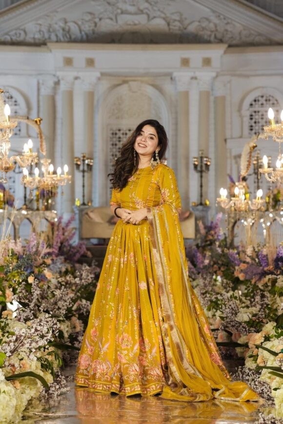 Twila mustard sunshine viscos organza lehenga - Image 3