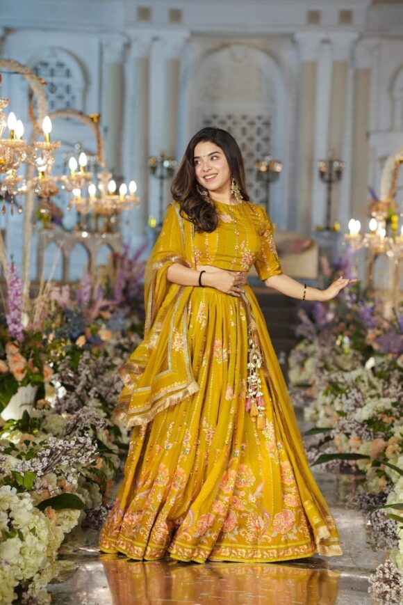 Twila mustard sunshine viscos organza lehenga - Image 7