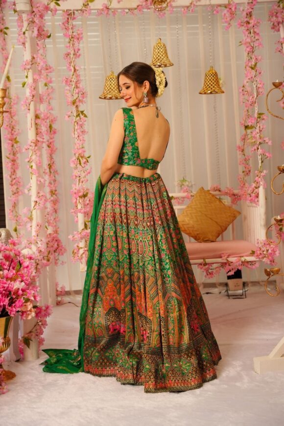 Peacock green silk lehenga set - Image 5