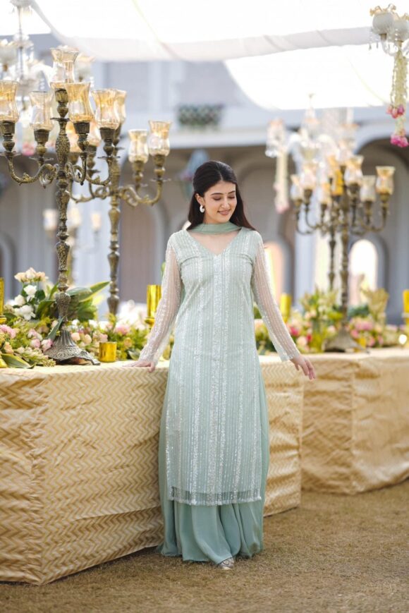 Pakhi pearl straight kurta-palazzo set - Image 7