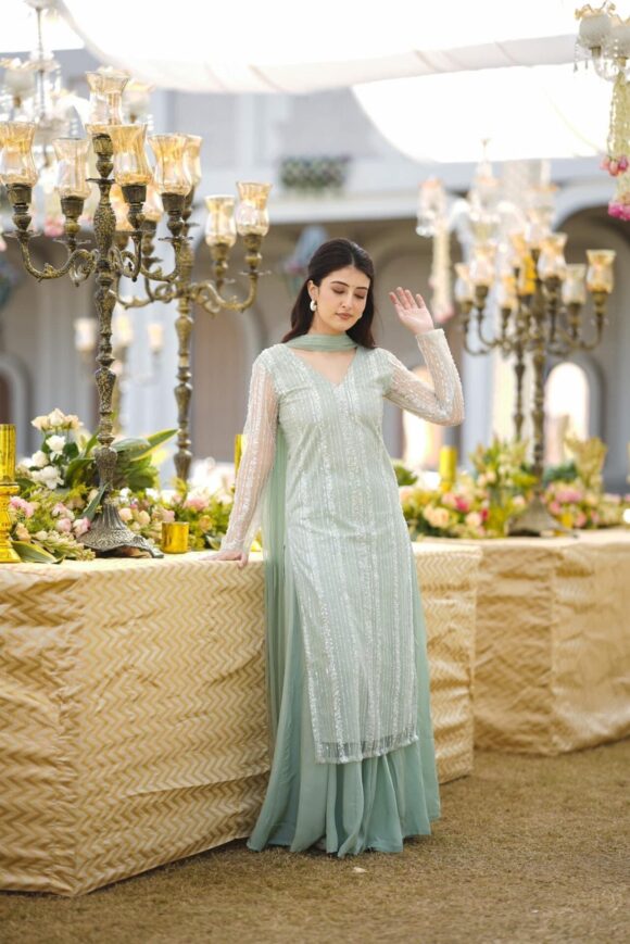 Pakhi pearl straight kurta-palazzo set - Image 6