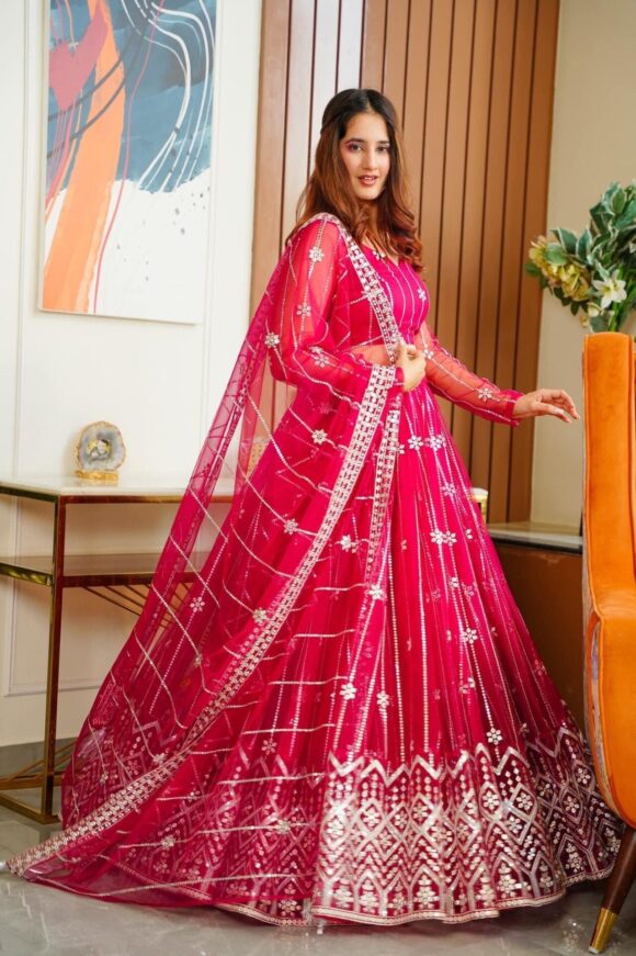 Parisha pink net lehenga choli set - Image 7