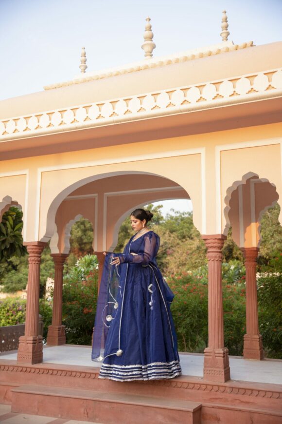 NAVY BLUE ORGANZA LEHENGA SET - Image 6