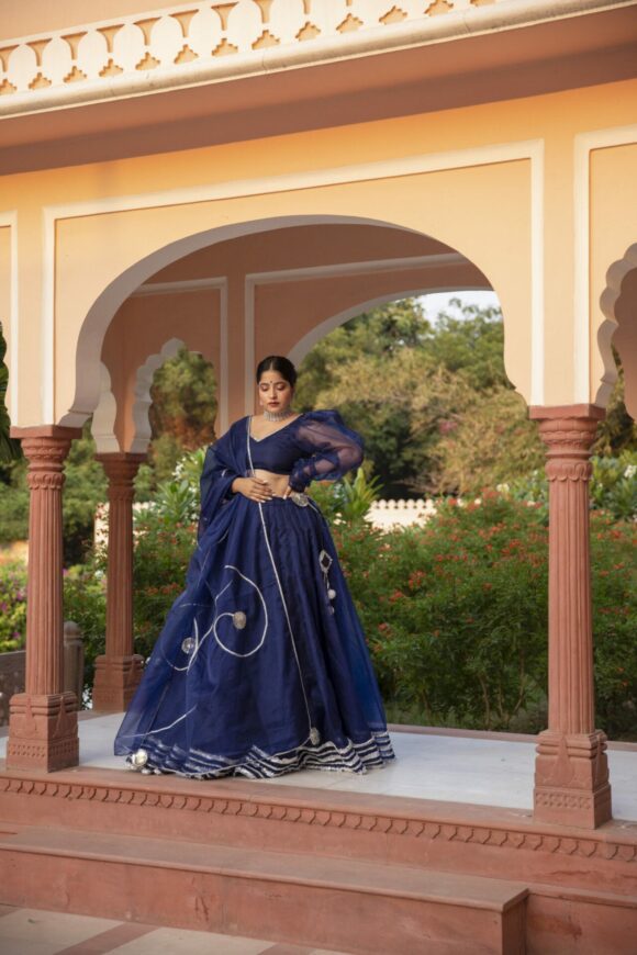 NAVY BLUE ORGANZA LEHENGA SET - Image 5