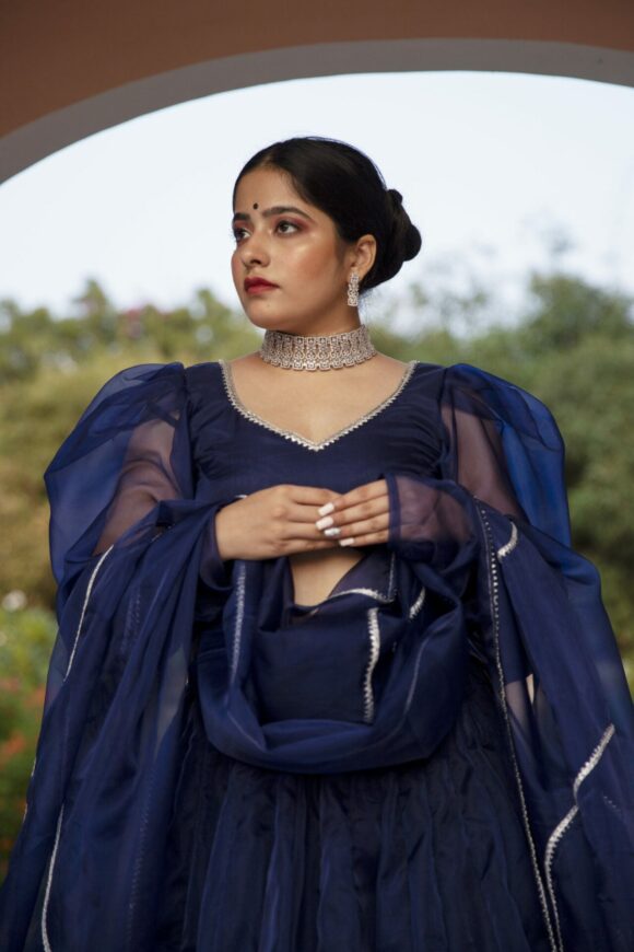NAVY BLUE ORGANZA LEHENGA SET - Image 4