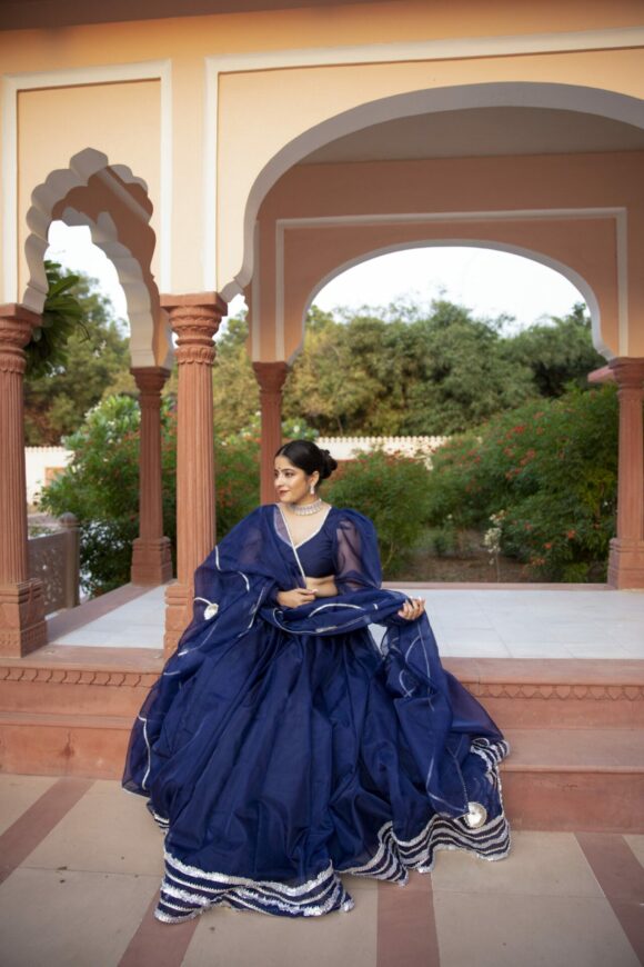 NAVY BLUE ORGANZA LEHENGA SET - Image 3