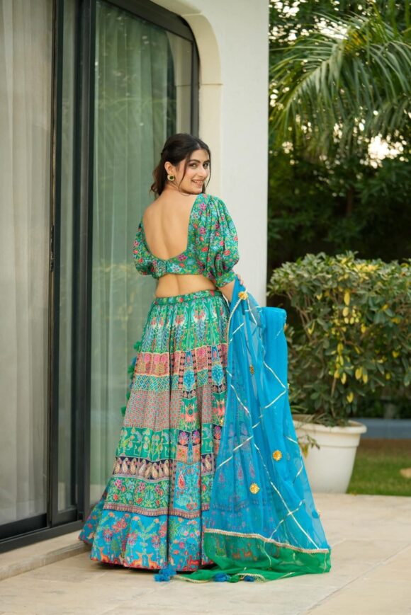Turquoise silk lehenga set - Image 4