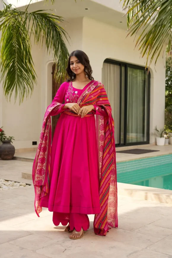 Radiant Pink Muslin Suit Set - Image 3