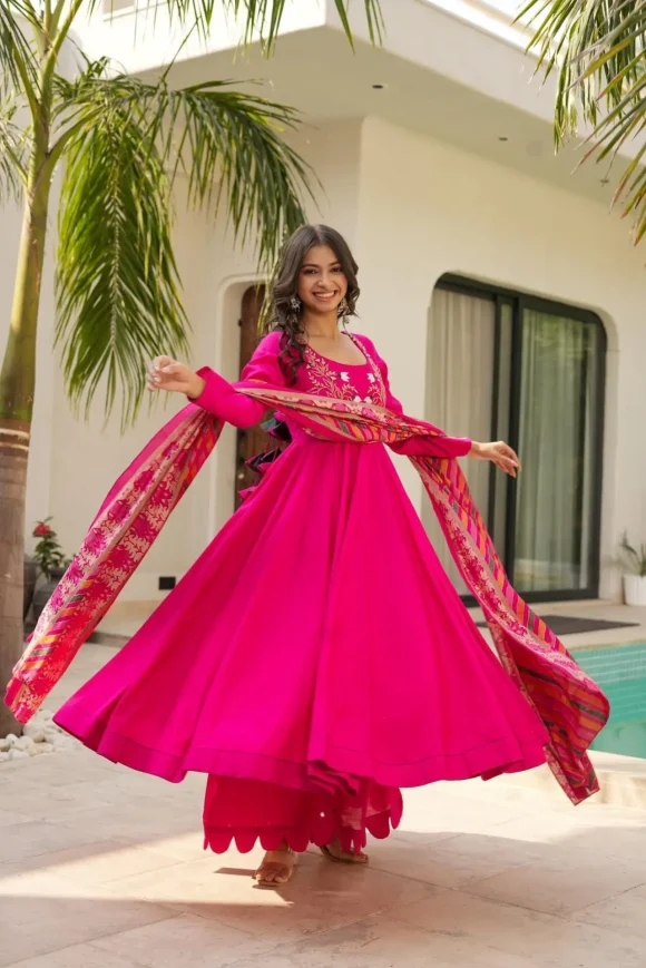 Radiant Pink Muslin Suit Set - Image 4