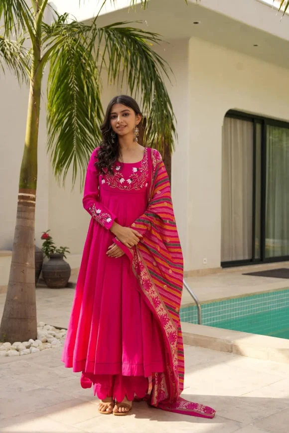 Radiant Pink Muslin Suit Set