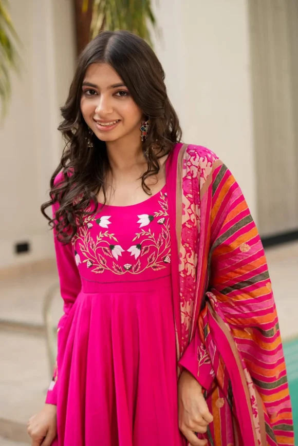 Radiant Pink Muslin Suit Set - Image 5