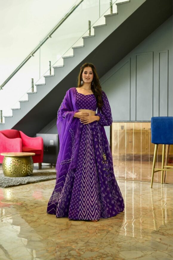 Purple georgette lehenga choli set - Image 3