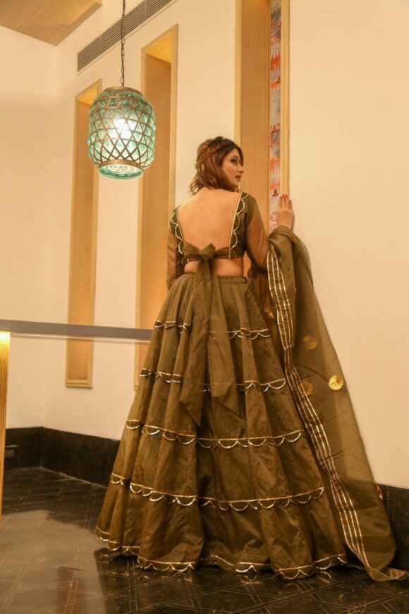 Brown organza lehenga choli set - Image 4