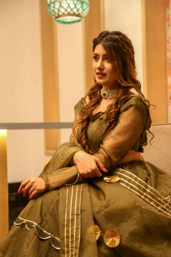 Brown organza lehenga choli set - Image 7