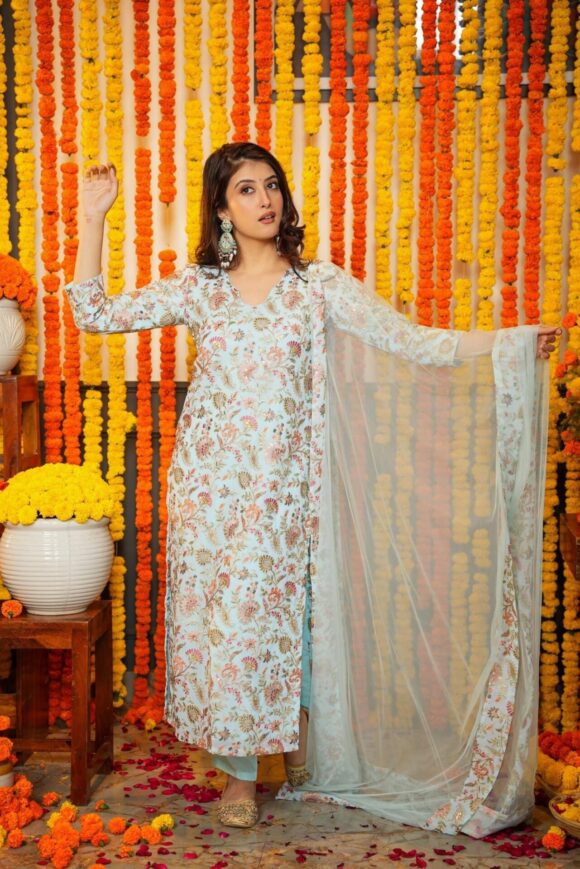 Pristine embroidered georgette straight fit - Image 2