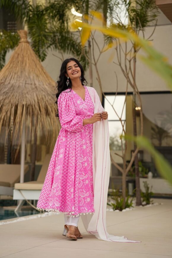 Ocean pink cotton suit set - Image 3