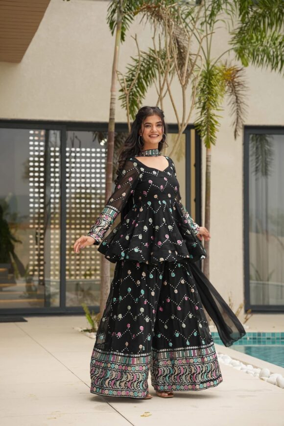 Yukta black georgette sharara set - Image 3