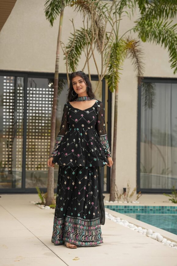 Yukta black georgette sharara set - Image 4
