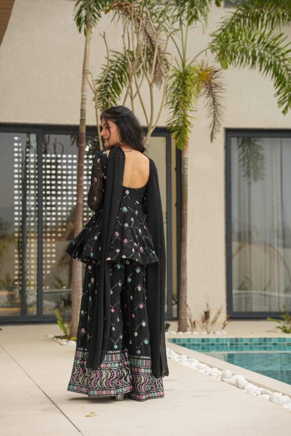 Yukta black georgette sharara set - Image 5