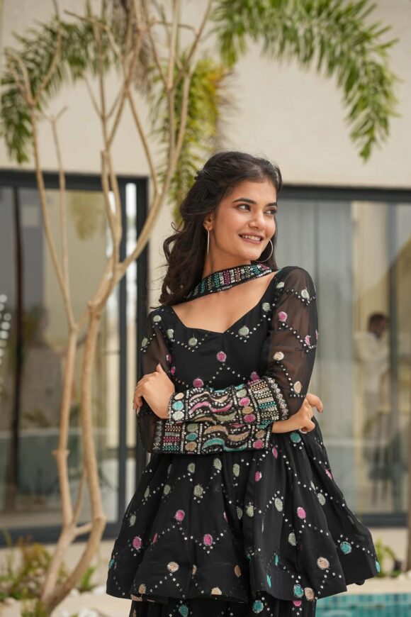 Yukta black georgette sharara set - Image 6