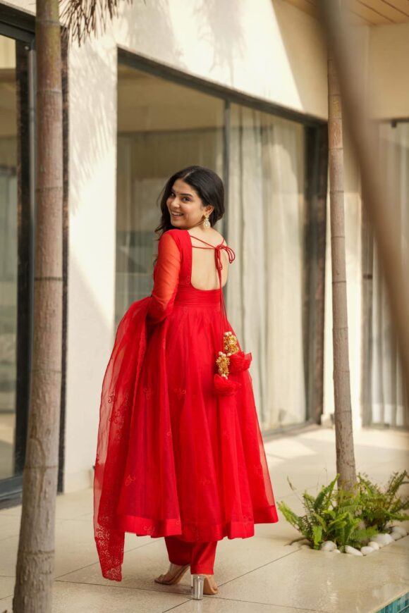 Velvet red organza suit set - Image 5