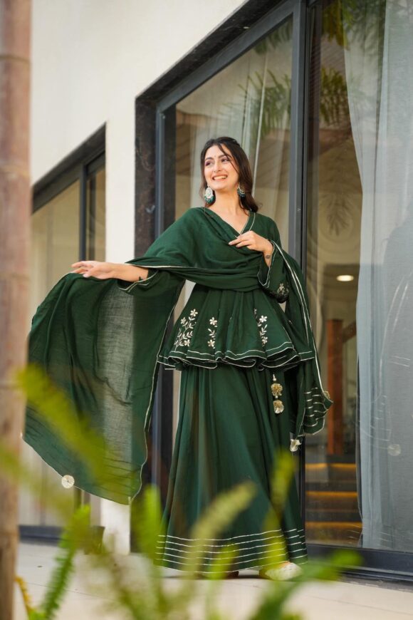 Bottle Green cosmos sharara set - Image 4