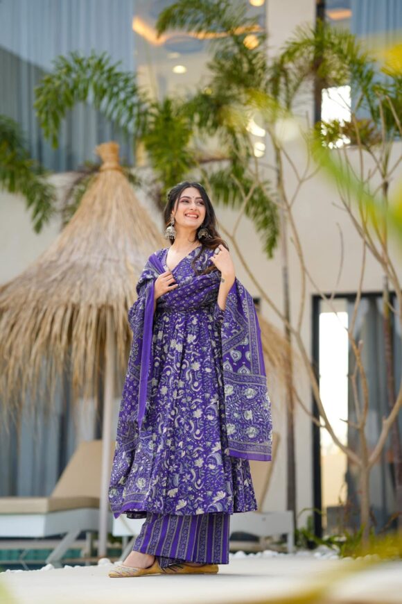 Mae purple cotton suit set - Image 4
