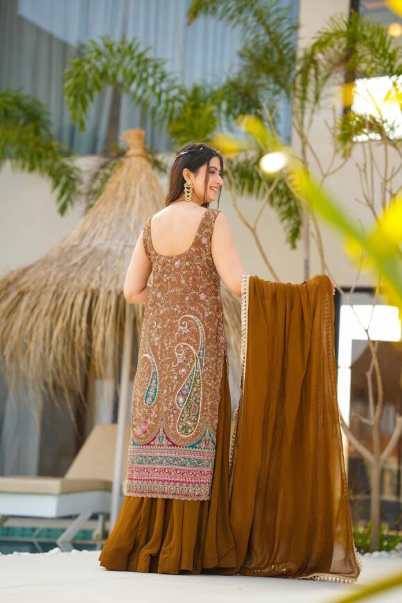 Sofia brown heavy embroidered suit set - Image 6