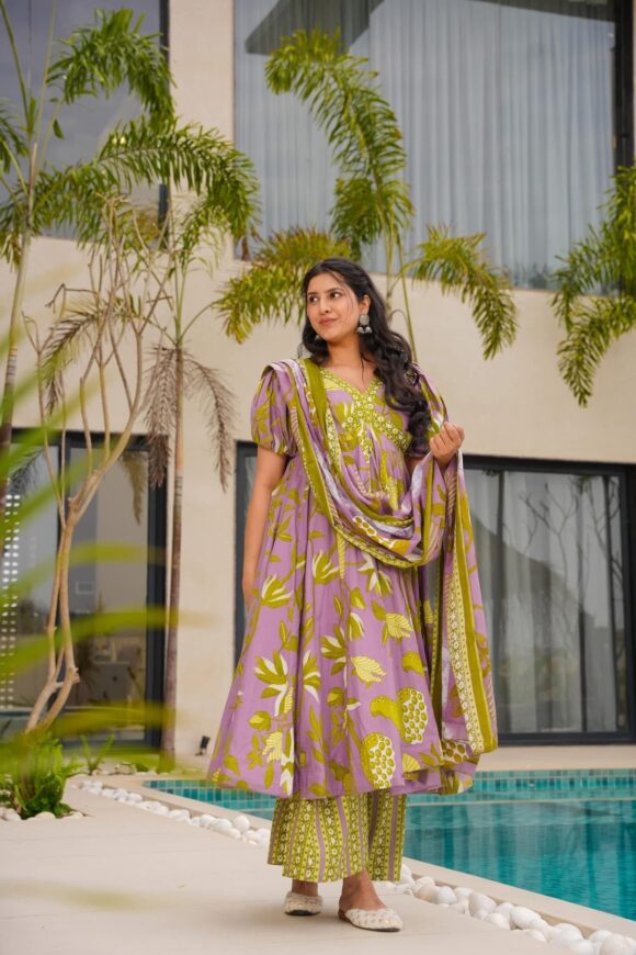 Blooming Olive Cotton Suit Set - Image 5