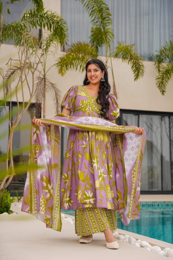 Blooming Olive Cotton Suit Set - Image 2