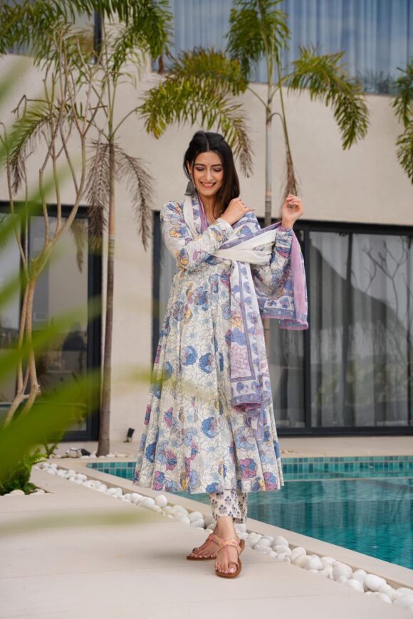 White Orchid Cotton Suit Set - Image 2