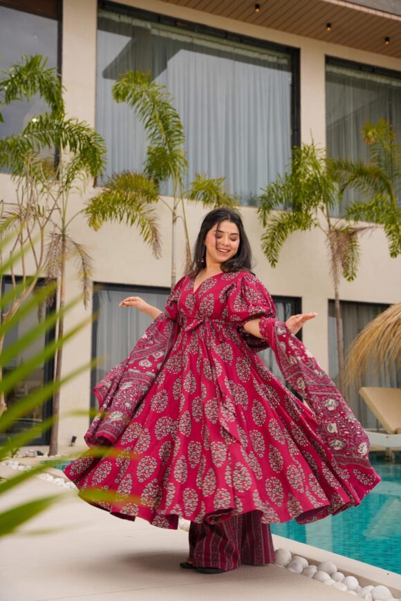 Burgundy Enchant Cotton Suit Set - Image 5