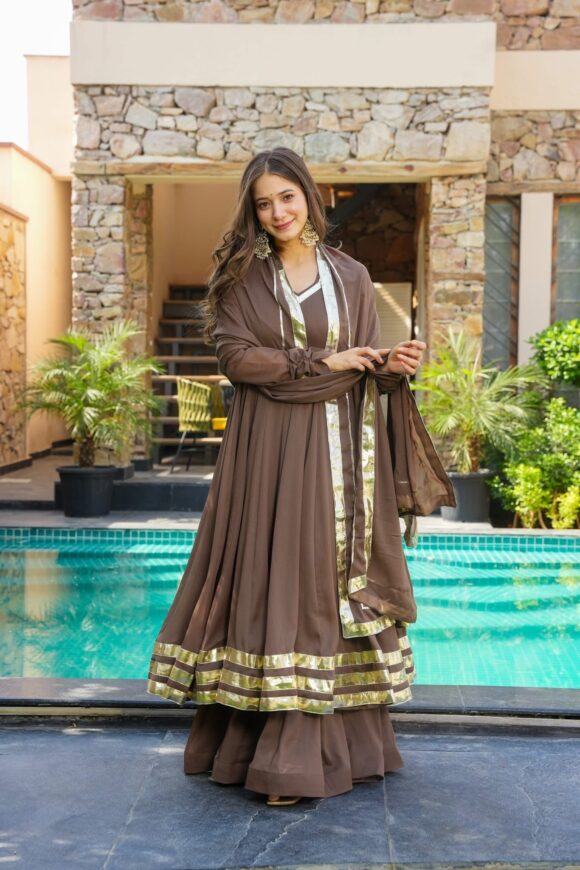 Mocha Elegance Georgette Suit Set - Image 2