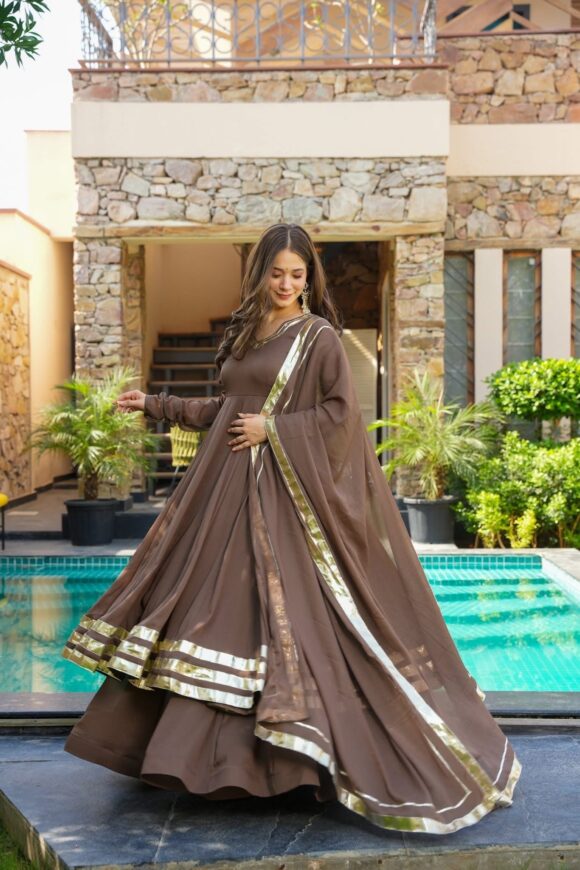 Mocha Elegance Georgette Suit Set - Image 4