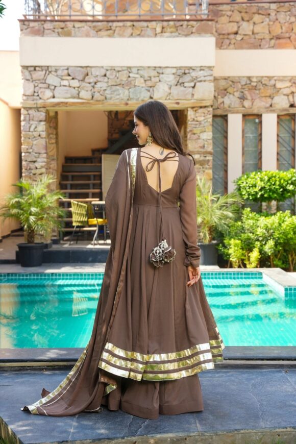 Mocha Elegance Georgette Suit Set - Image 6